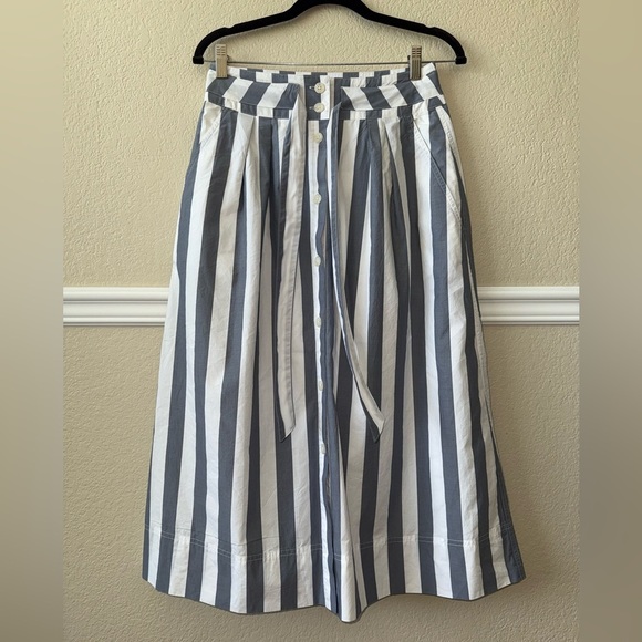 NEW Gap Tie-Belt Button-Front Stripe Midi Skirt Sailor Preppy Size 4 Tall - Picture 2 of 12